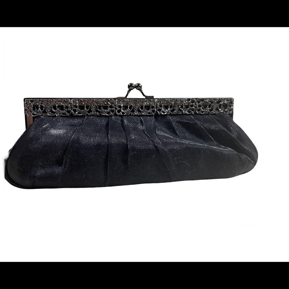 💛💛 4/$25 Jessica McClintock solid black clutch bag /removable chain strap